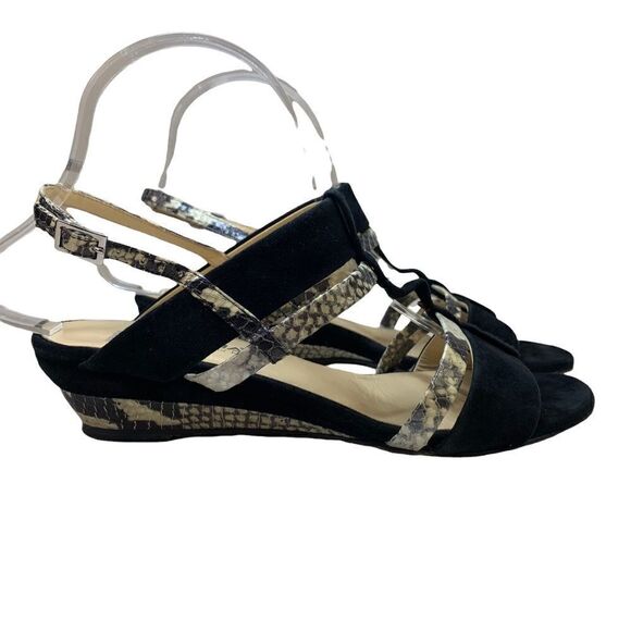 🔵Aquatalia Black Suede & Snakeskin Embossed Leather Wedge Sandals 7.5 - Picture 2 of 9